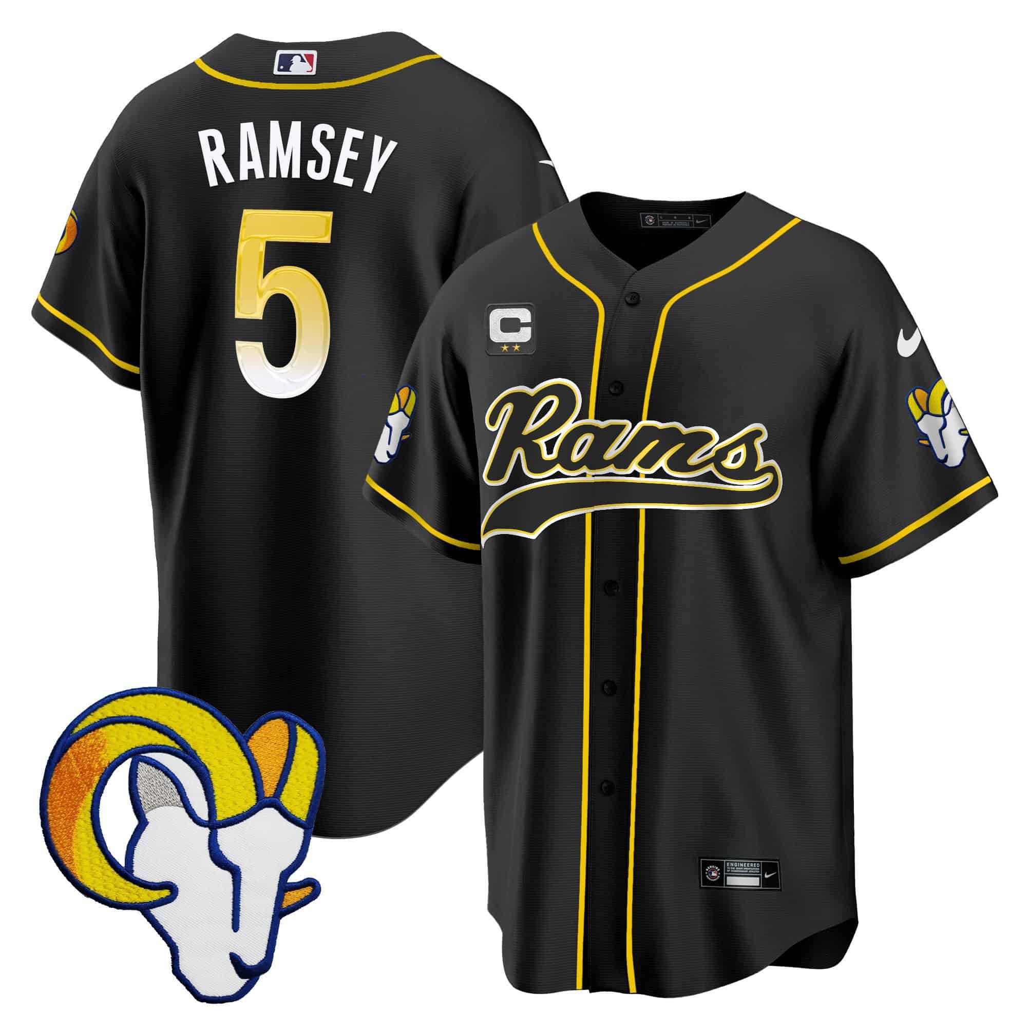 Men Los Angeles Rams 5 Ramsey Black 2024 Nike Baseball NFL Jersey style 1